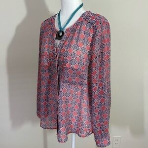 Collective Concepts sz L P top, shirt blouse mini print lightweight long sleeve